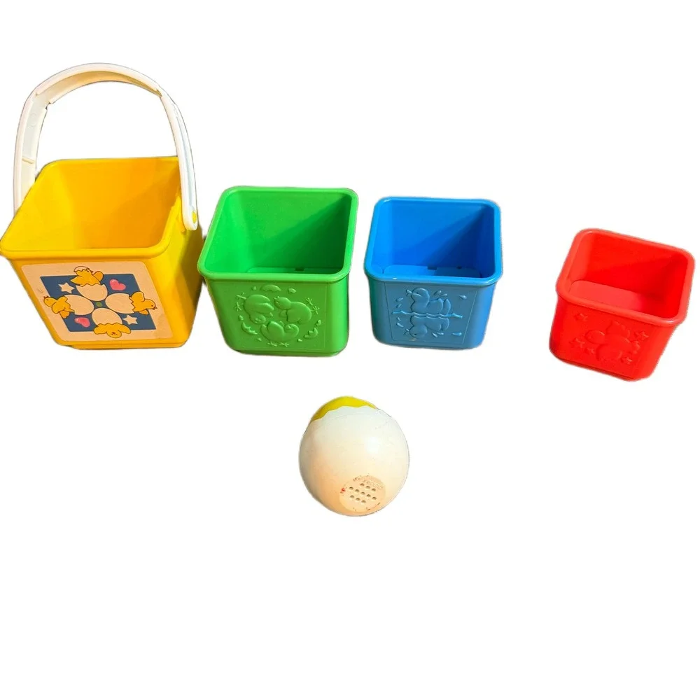 Vintage Nesting Stacking Buckets Chick In Shell Sensory‎ Toy Primary Colors 80s